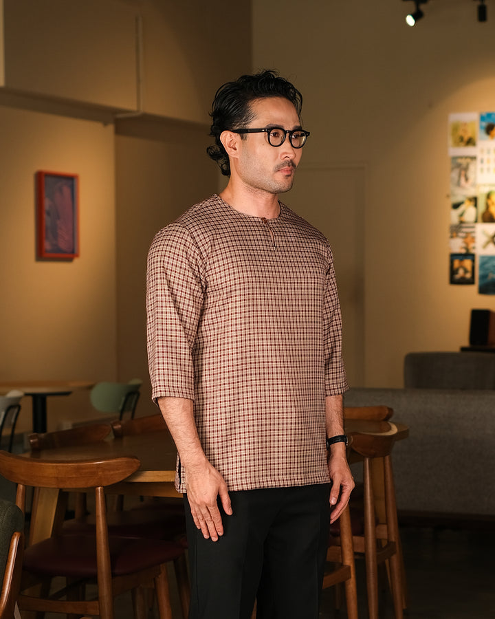 Kurta Larik Petak - Burgundy