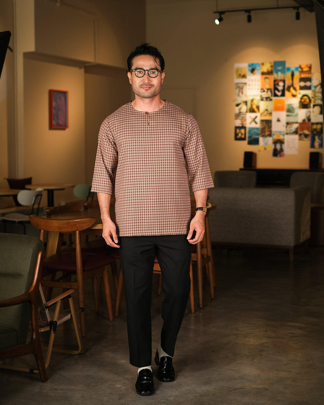 Kurta Larik Petak - Burgundy