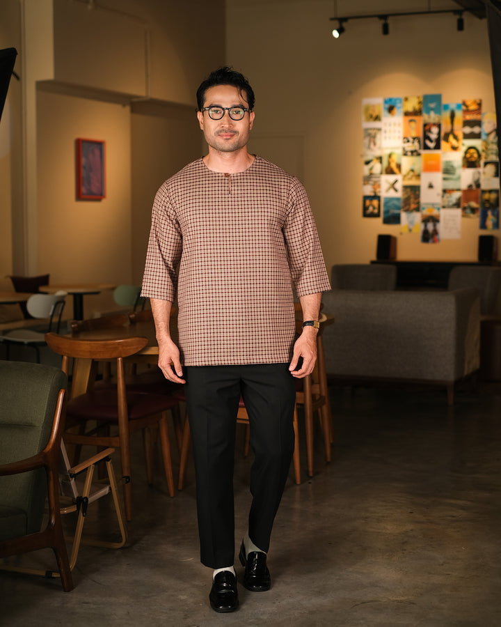 Kurta Larik Petak - Burgundy