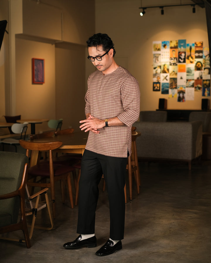 Kurta Larik Petak - Burgundy