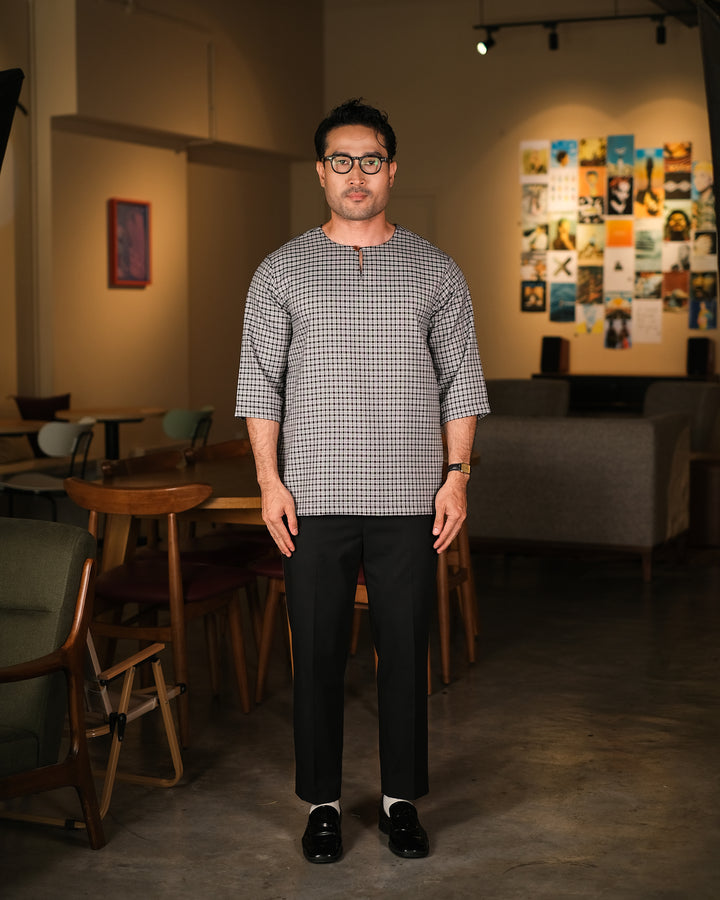 Kurta Larik Petak - Navy Blue