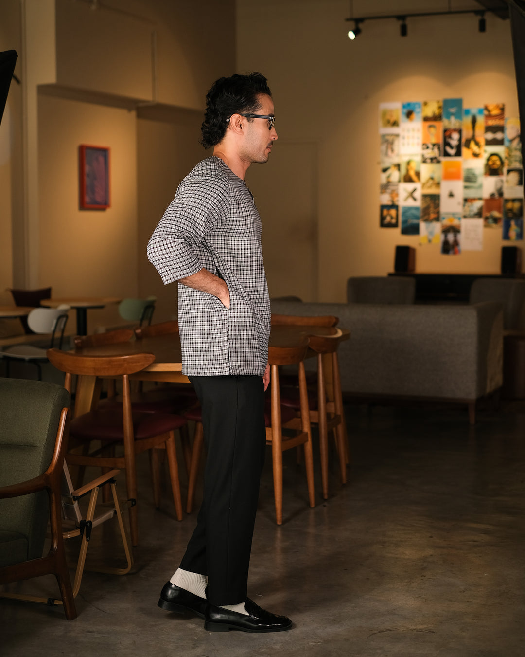 Kurta Larik Petak - Navy Blue