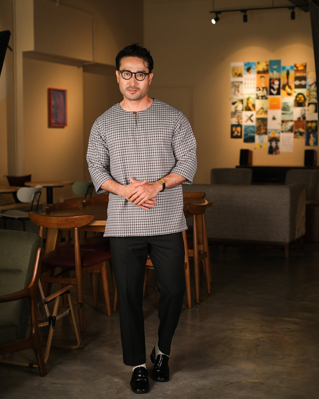 Kurta Larik Petak - Navy Blue