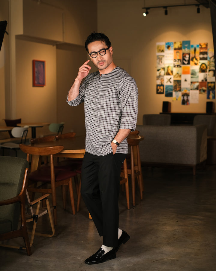Kurta Larik Petak - Navy Blue