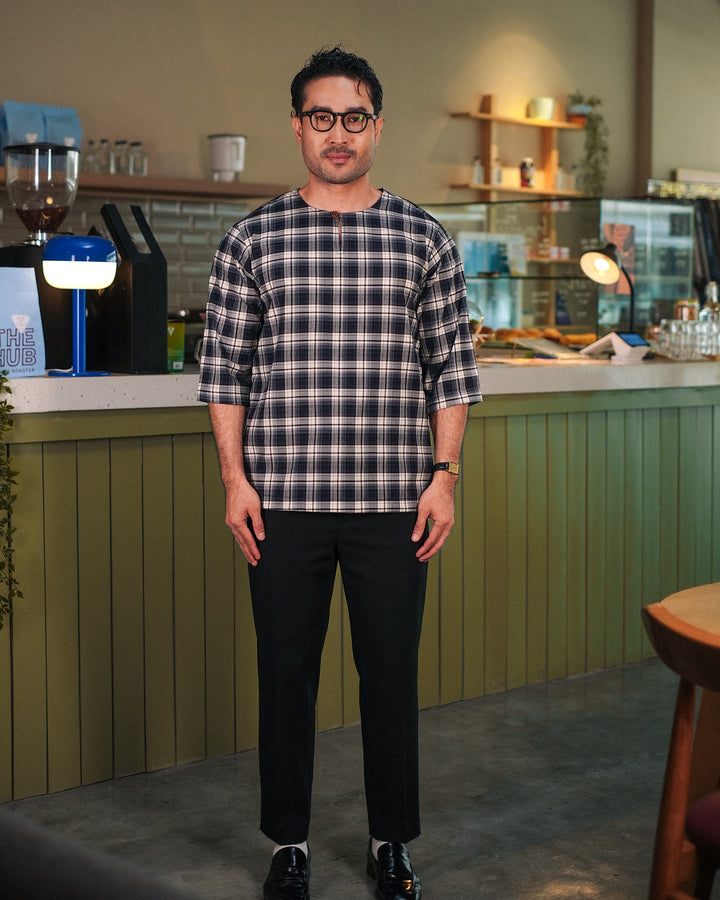 Kurta Larik Pelikat - Navy