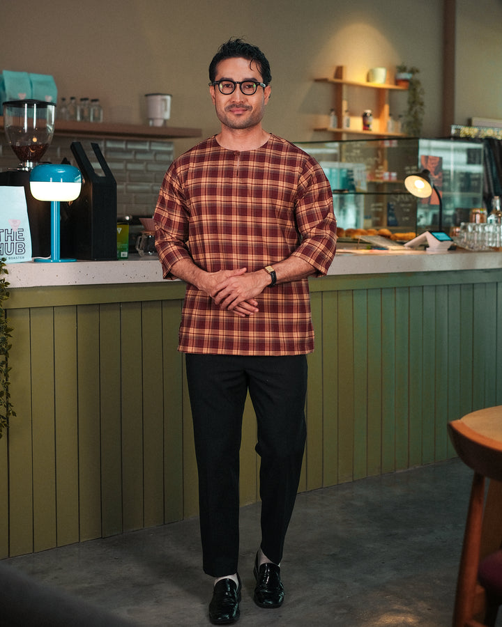 Kurta Larik Pelikat - Maroon