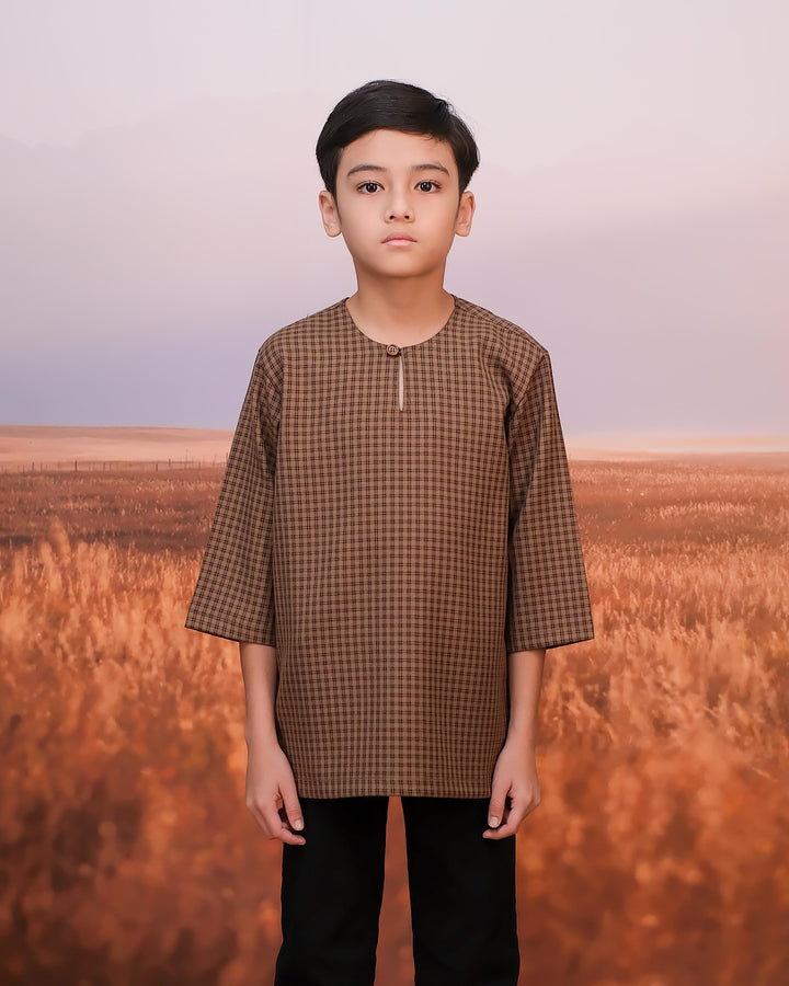 Kurta Larik Petak Kid - Brown