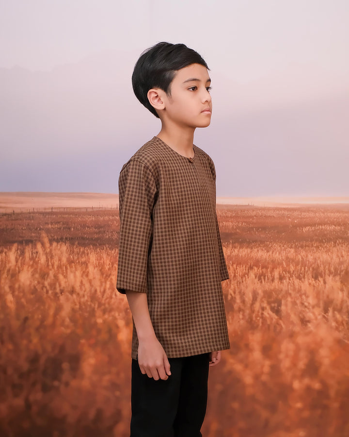 Kurta Larik Petak Kid - Brown