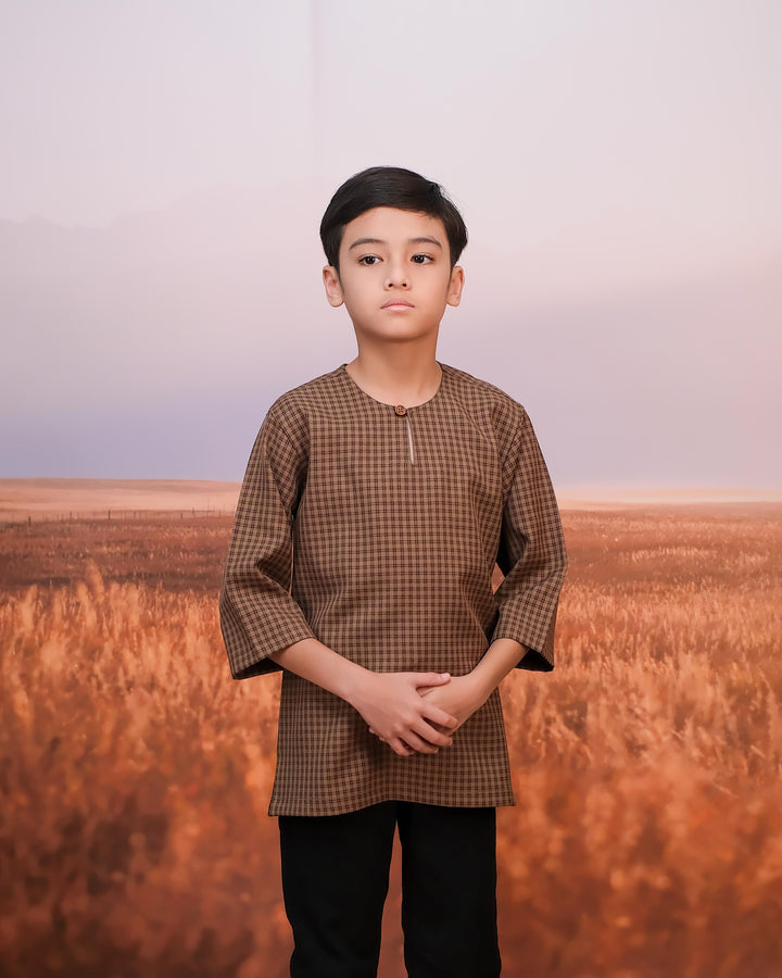 Kurta Larik Petak Kid - Brown