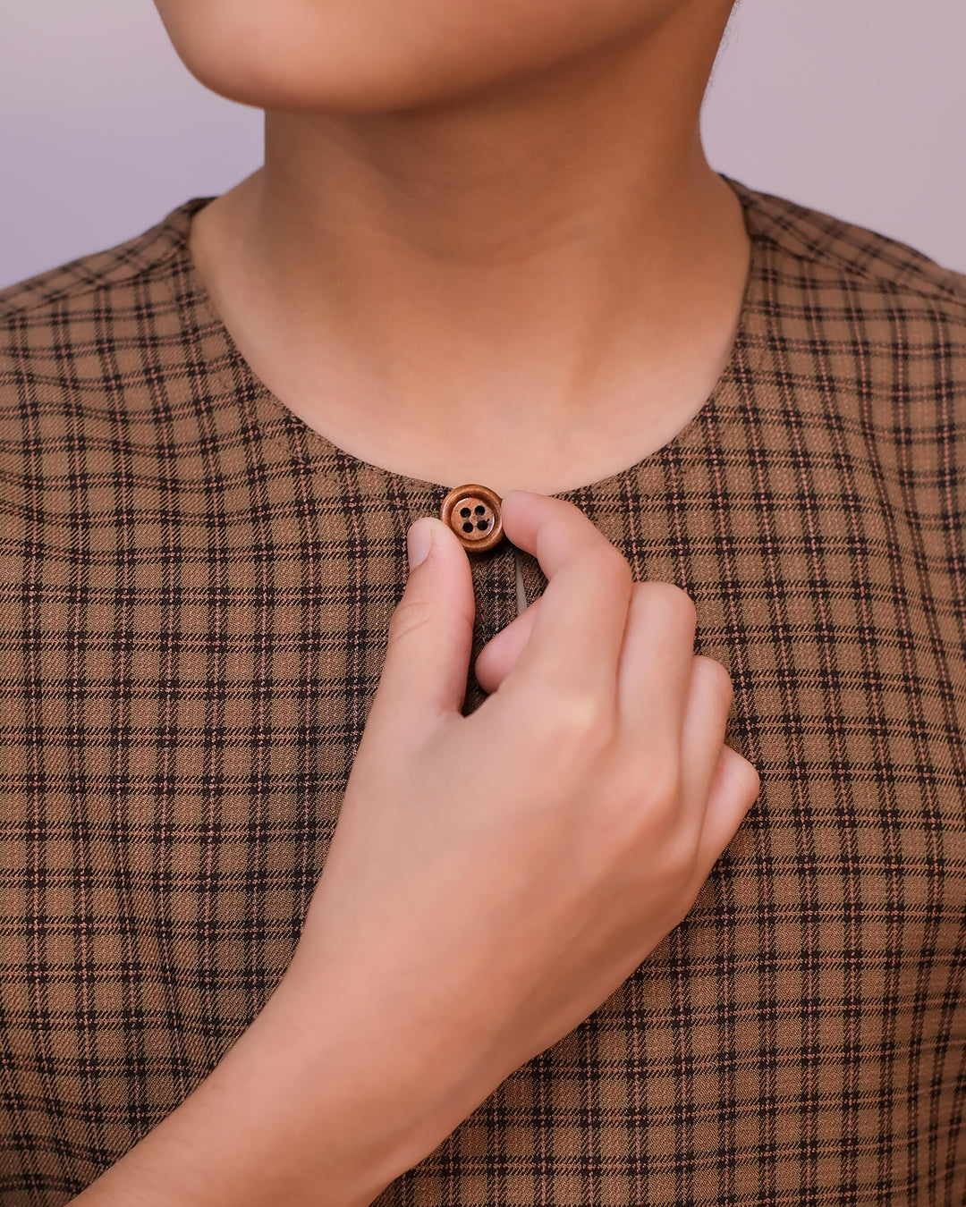 Kurta Larik Petak Kid - Brown