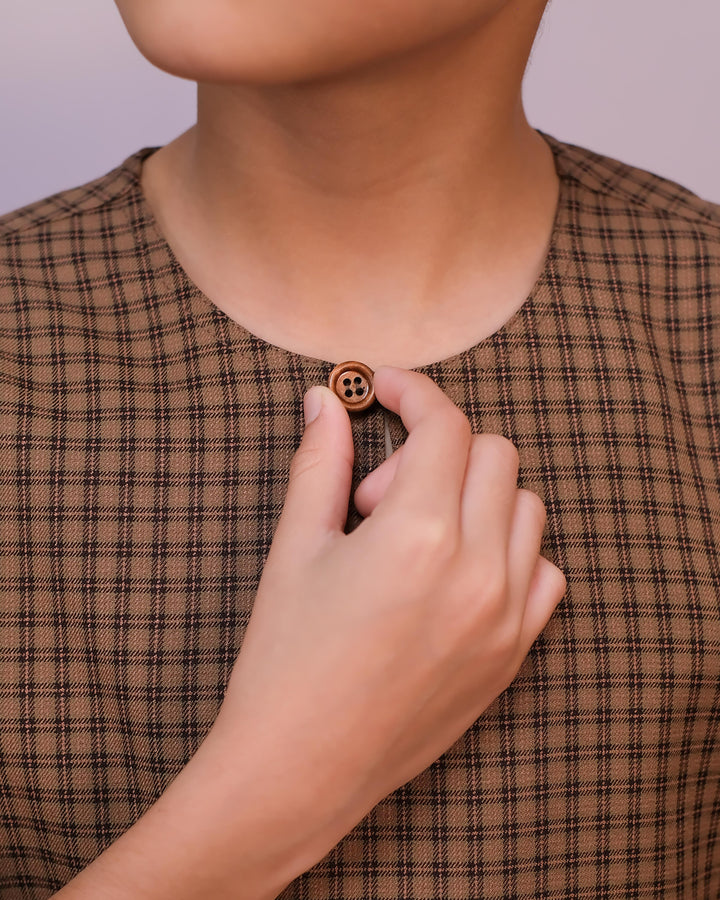 Kurta Larik Petak Kid - Brown