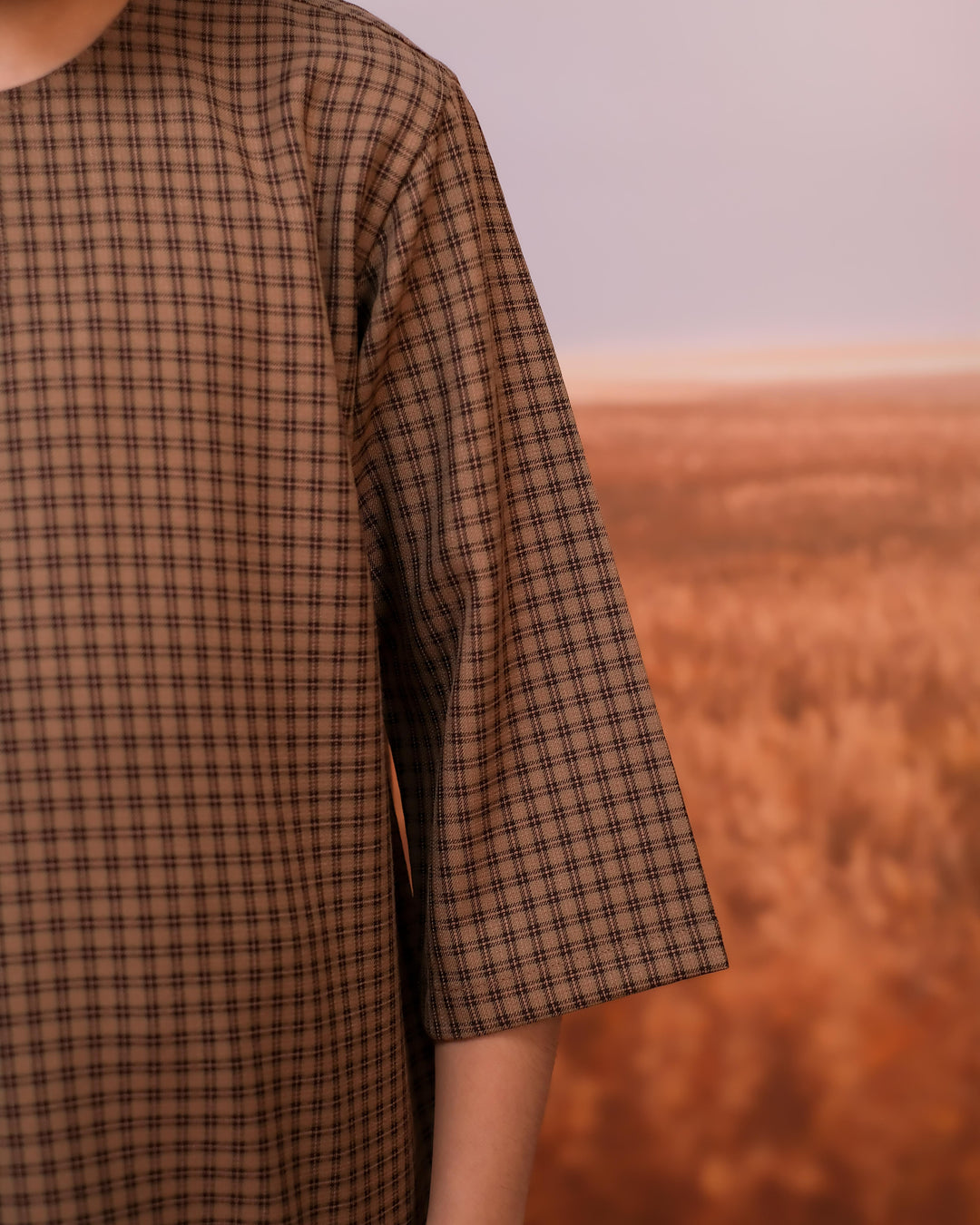 Kurta Larik Petak Kid - Brown