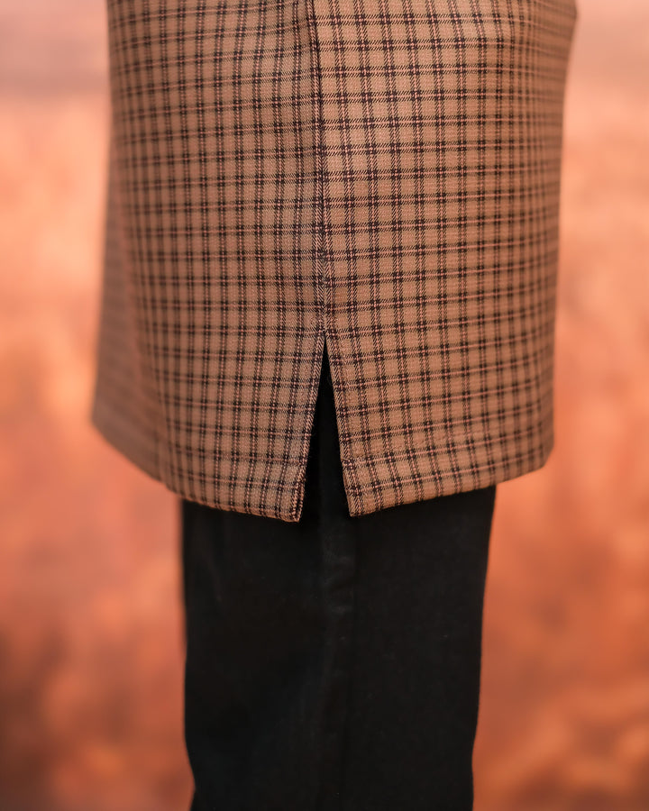 Kurta Larik Petak Kid - Brown