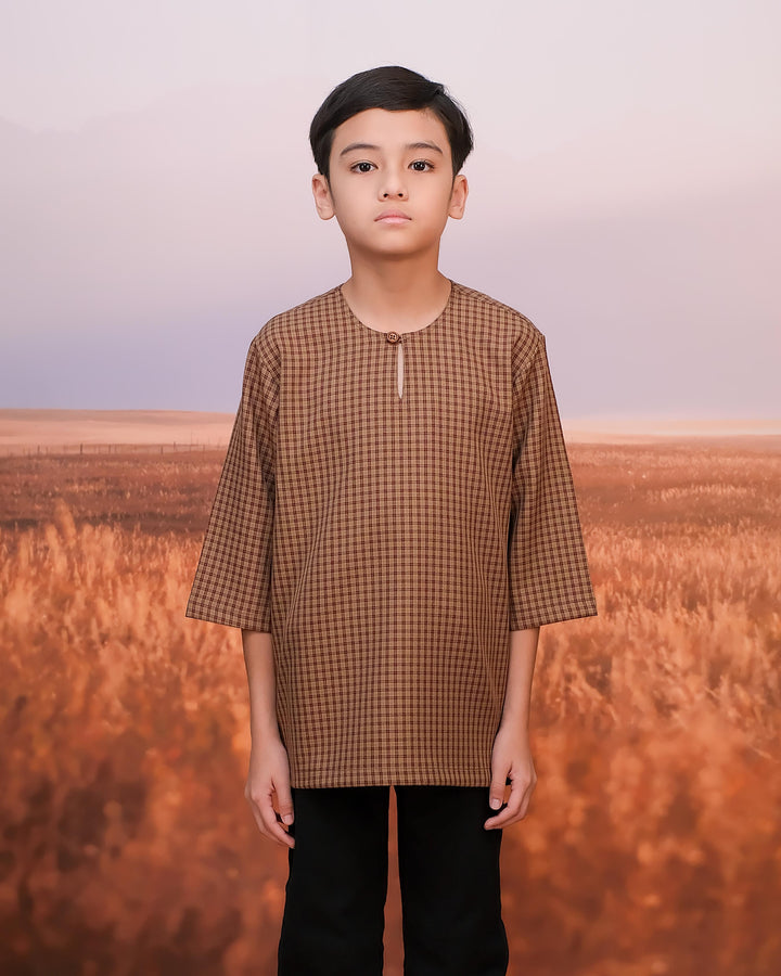 Kurta Larik Petak Kid - Maroon