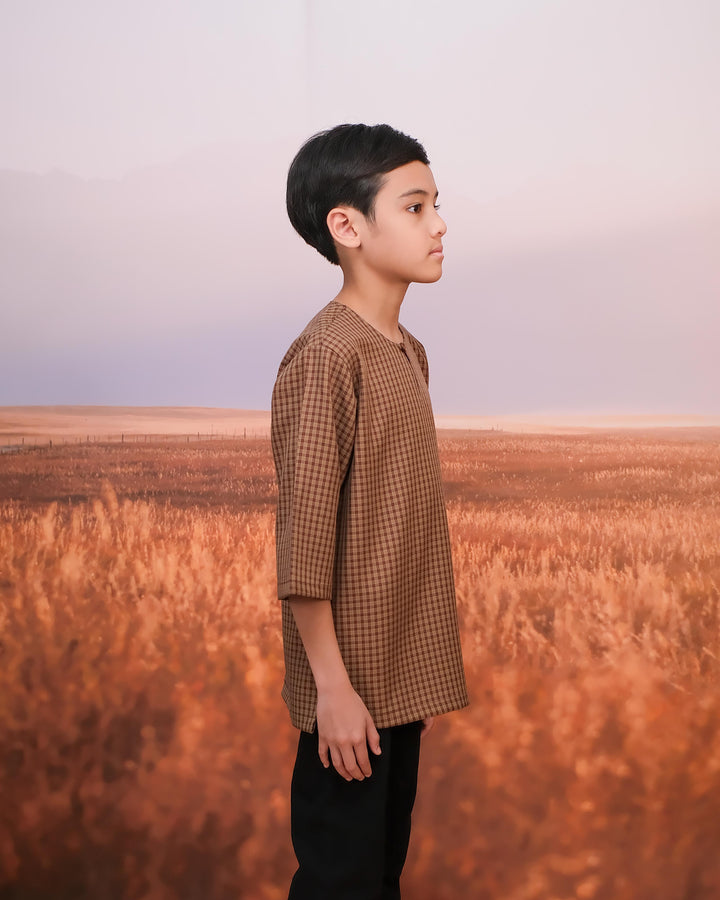 Kurta Larik Petak Kid - Maroon