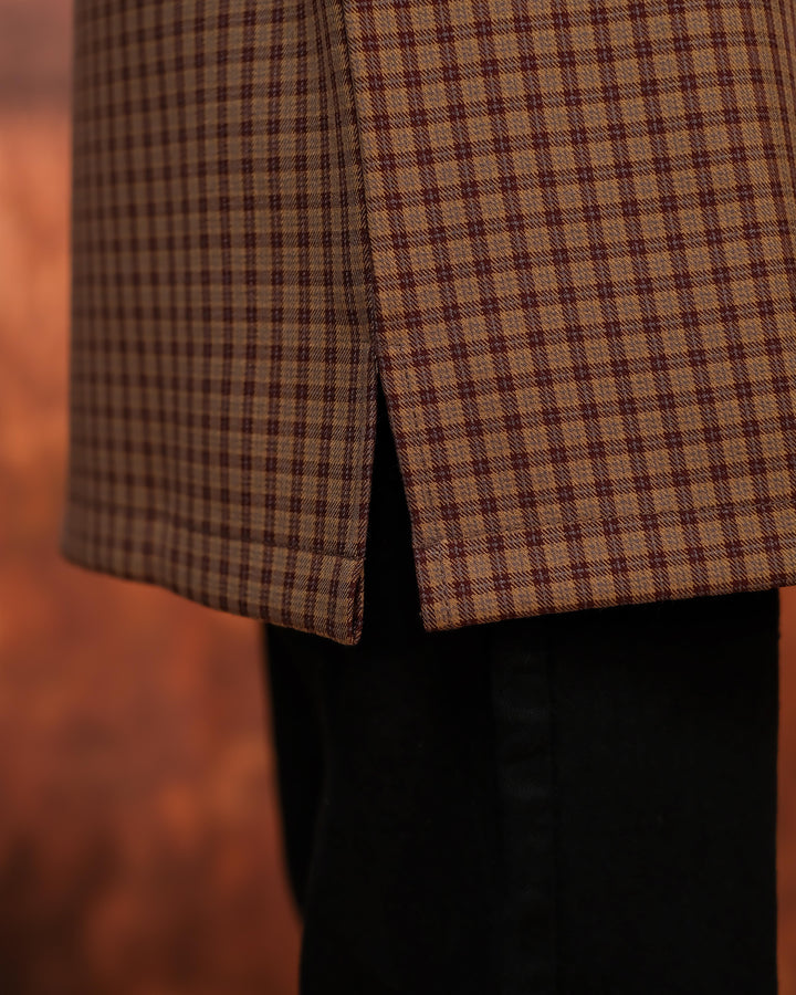 Kurta Larik Petak Kid - Maroon