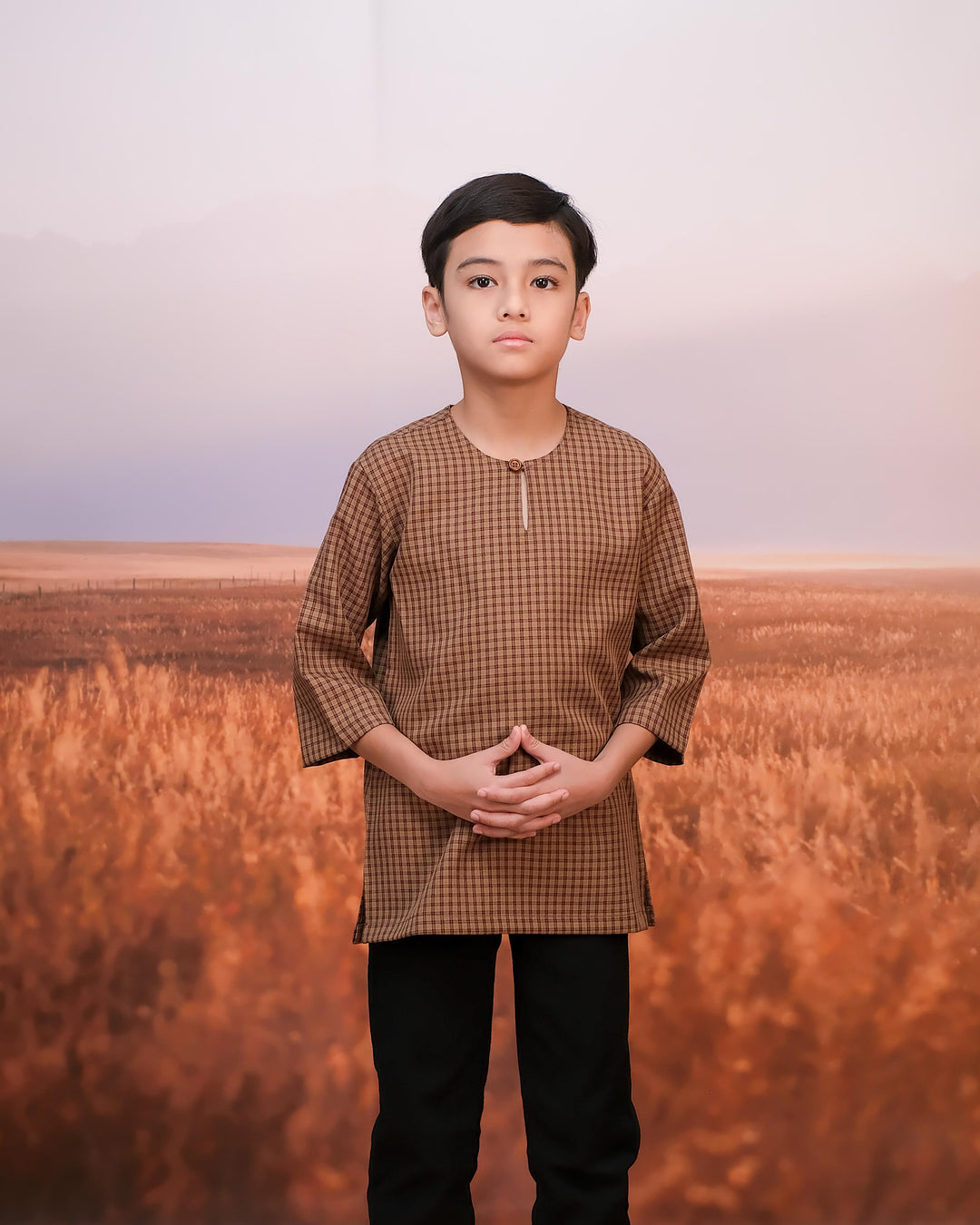Kurta Larik Petak Kid - Maroon