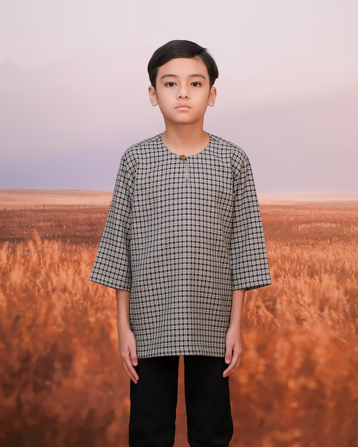 Kurta Larik Petak Kid - Navy Blue