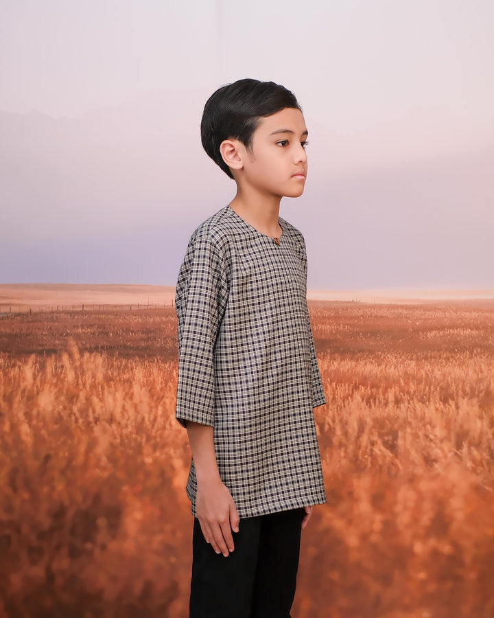 Kurta Larik Petak Kid - Navy Blue