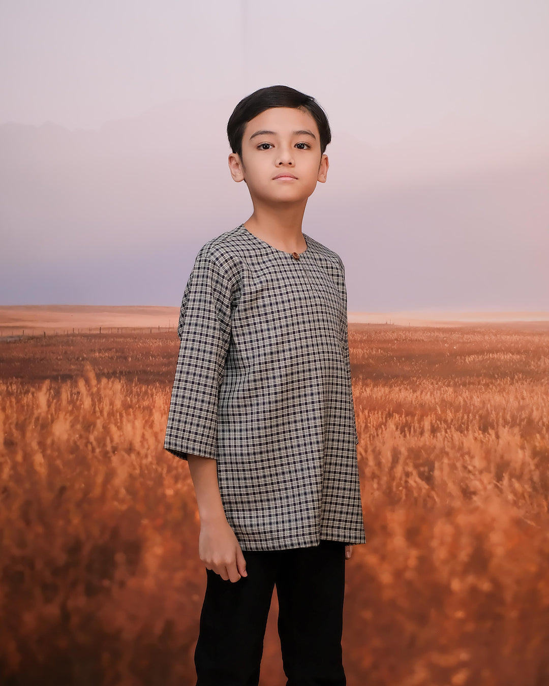 Kurta Larik Petak Kid - Navy Blue