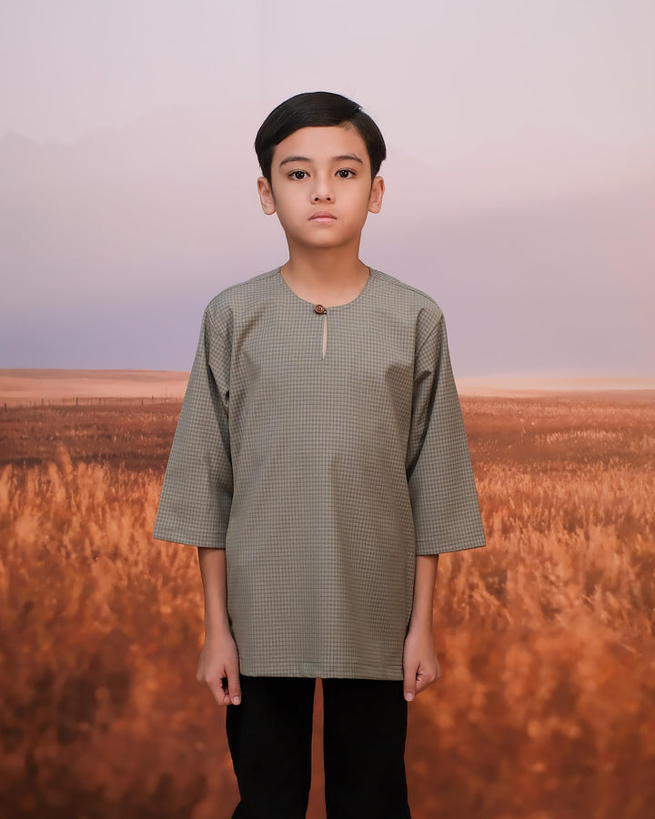 Kurta Larik Petak Kid - Sage Green