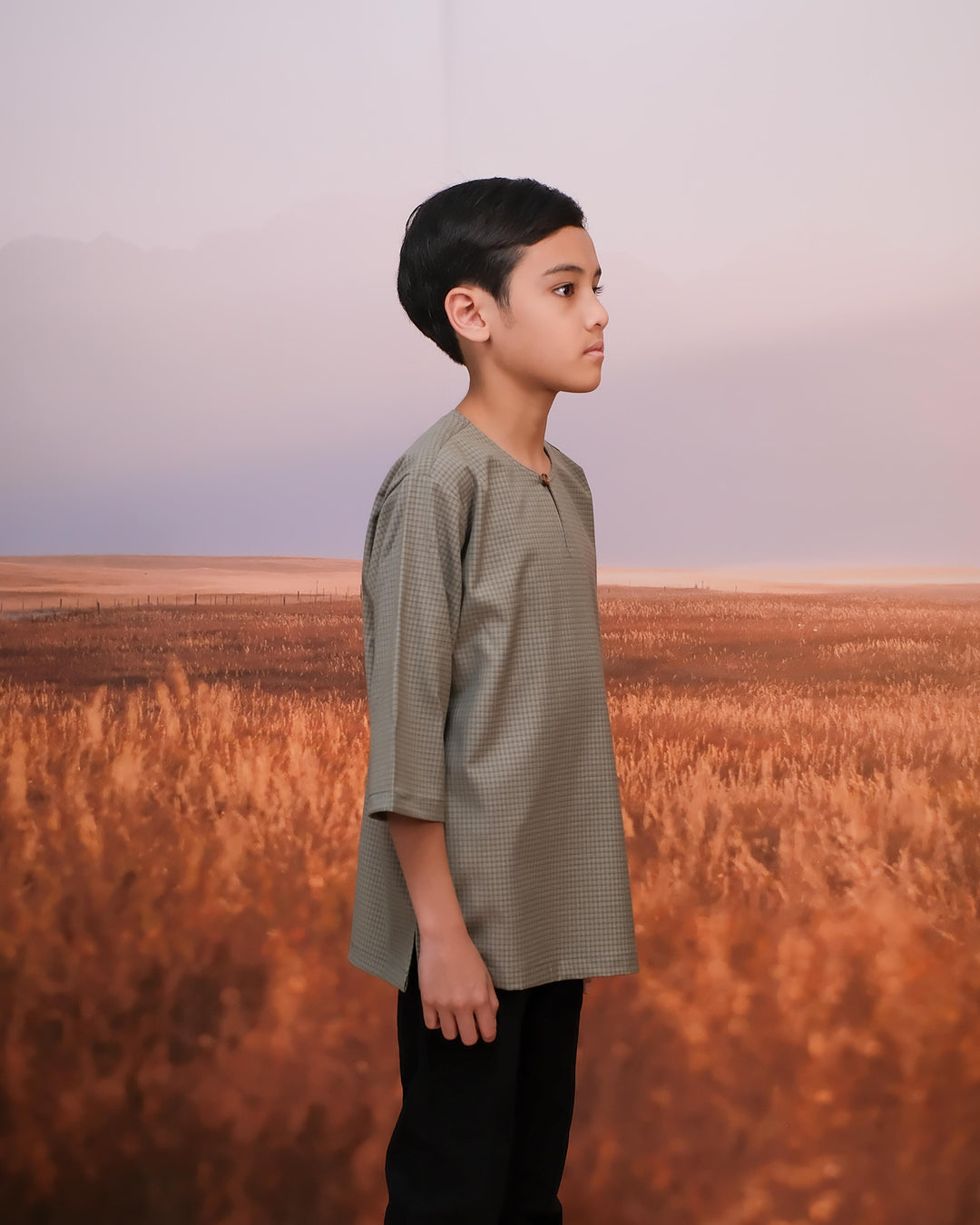 Kurta Larik Petak Kid - Sage Green