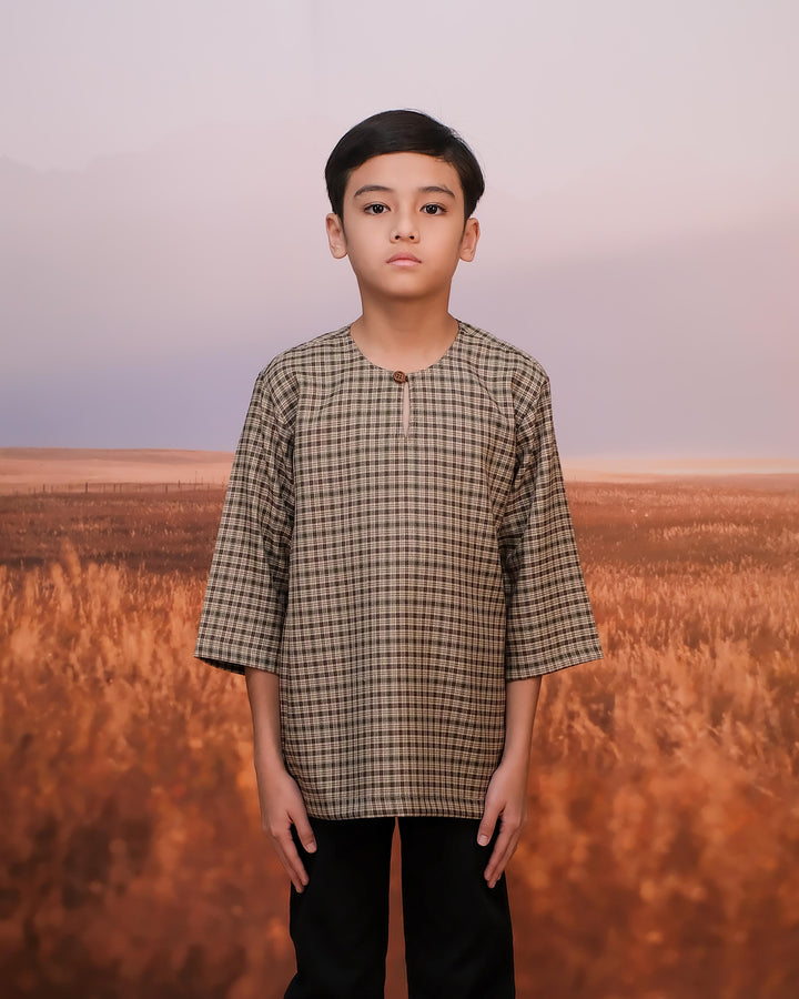 Kurta Larik Petak Kid - Army Green