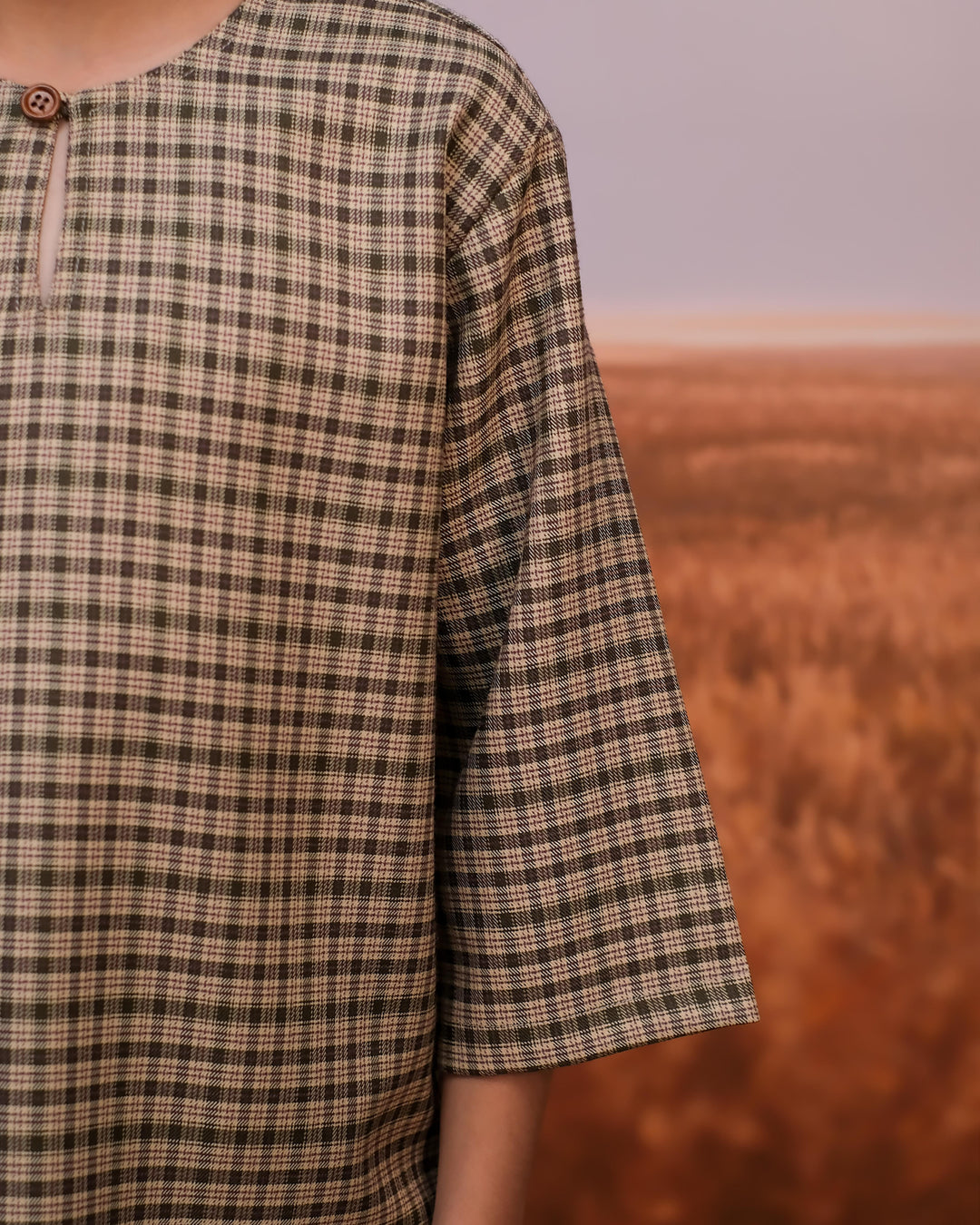 Kurta Larik Petak Kid - Army Green