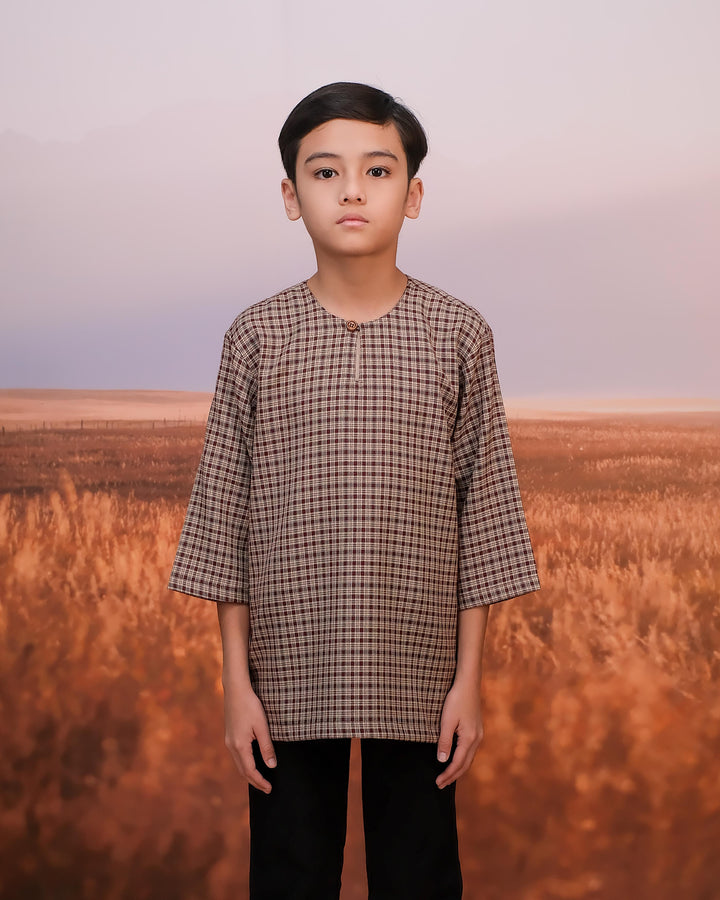 Kurta Larik Petak Kid - Burgundy