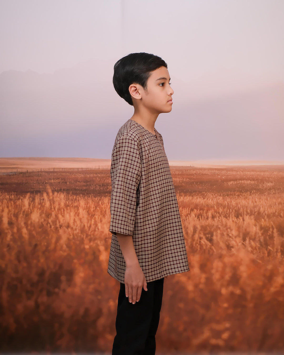 Kurta Larik Petak Kid - Burgundy