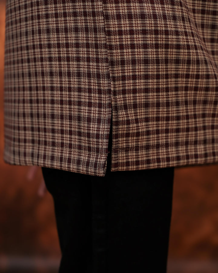 Kurta Larik Petak Kid - Burgundy