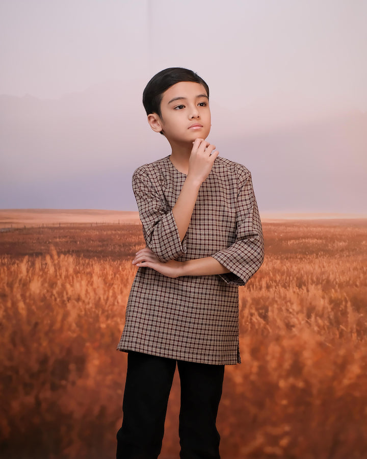 Kurta Larik Petak Kid - Burgundy