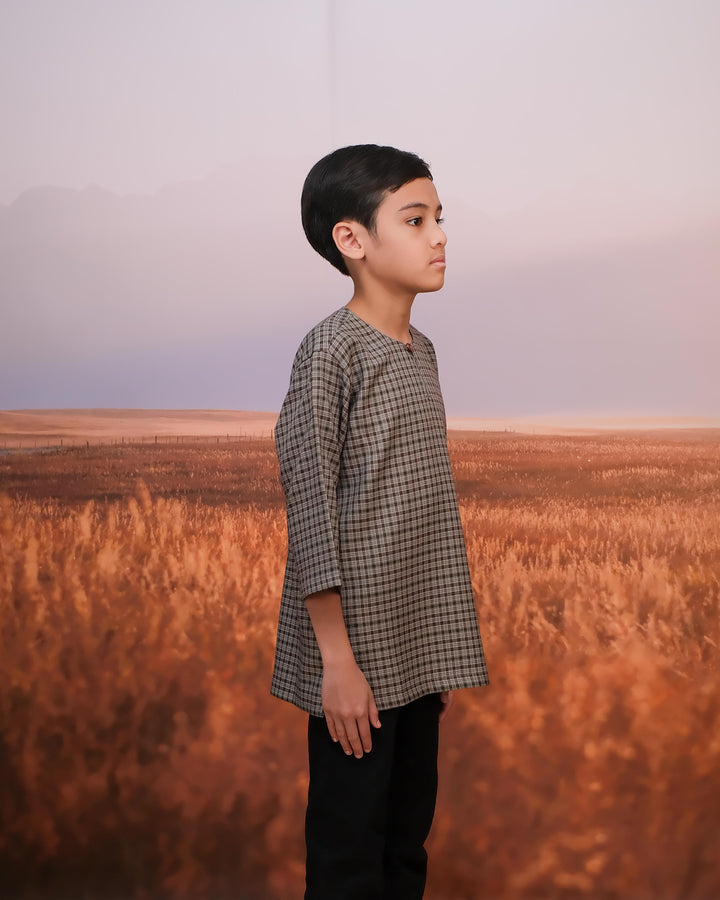 Kurta Larik Petak Kid - Moss Green