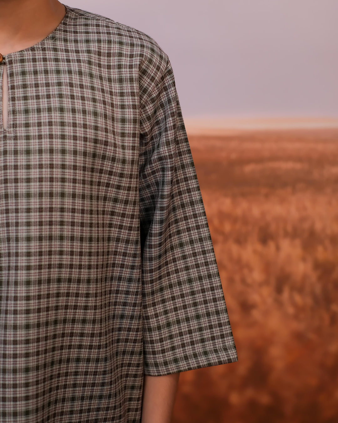 Kurta Larik Petak Kid - Moss Green