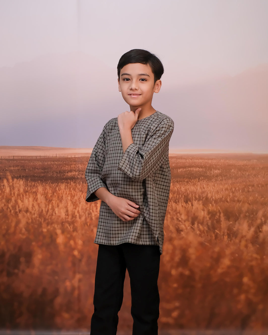 Kurta Larik Petak Kid - Moss Green
