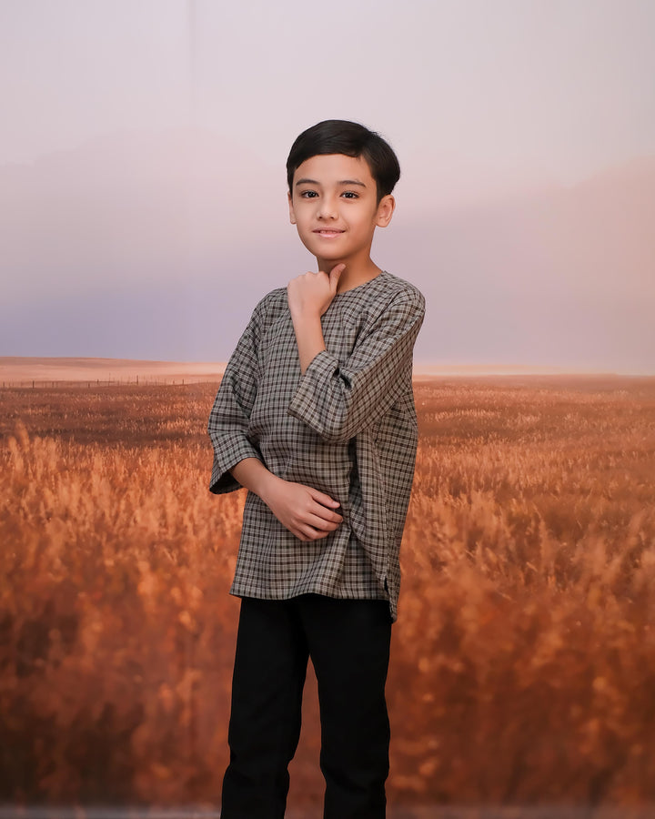 Kurta Larik Petak Kid - Moss Green
