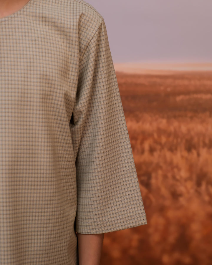 Kurta Larik Petak Kid - Cream