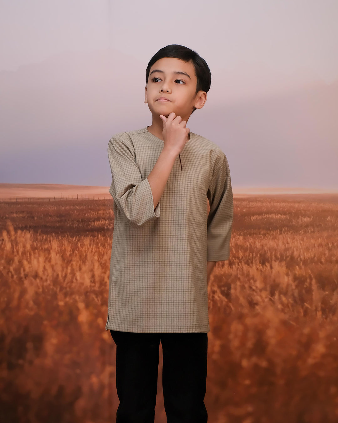 Kurta Larik Petak Kid - Cream