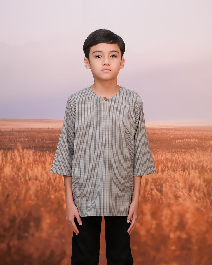 Kurta Larik Petak Kid - Soft Grey