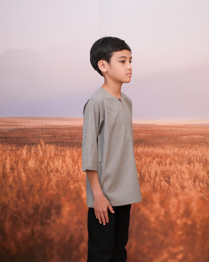 Kurta Larik Petak Kid - Soft Grey