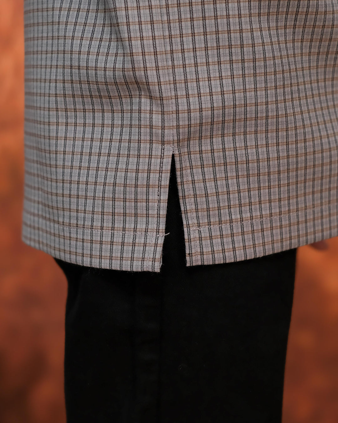 Kurta Larik Petak Kid - Soft Grey