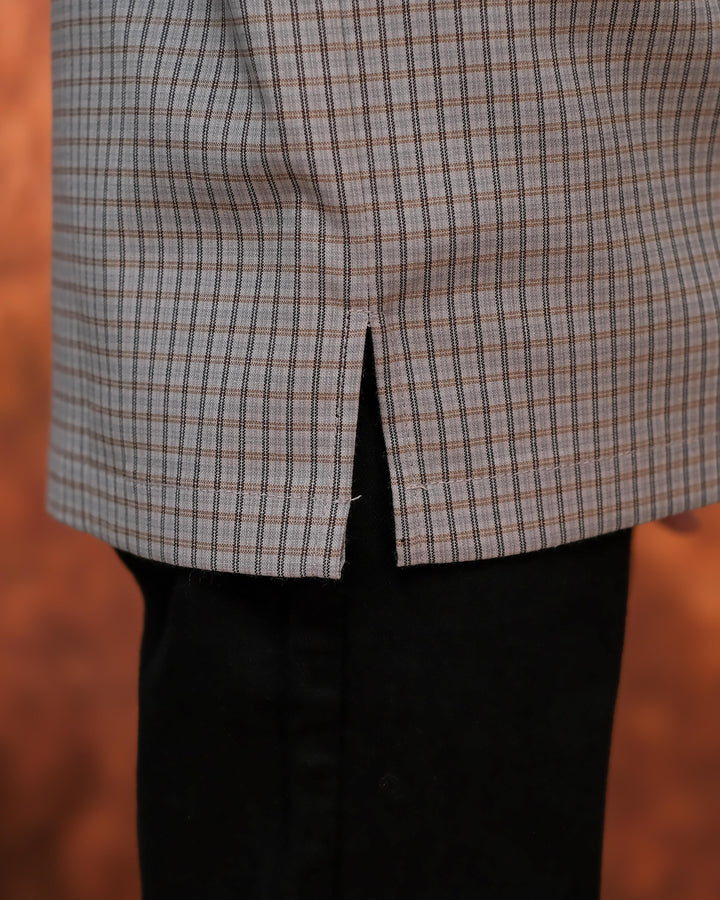 Kurta Larik Petak Kid - Soft Grey