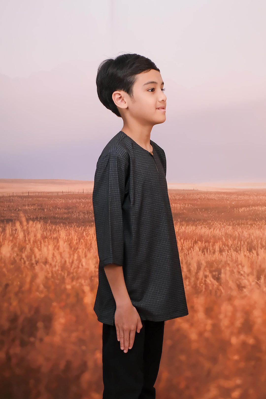 Kurta Larik Petak Kid - Blue Black