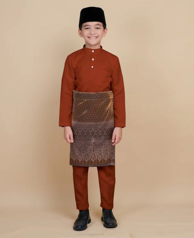 Baju Melayu Luxe Kids - Orange Brick