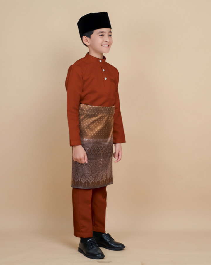 Baju Melayu Luxe Kids - Orange Brick