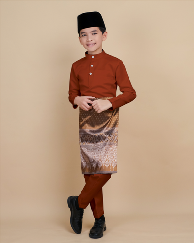 Baju Melayu Luxe Kids - Orange Brick