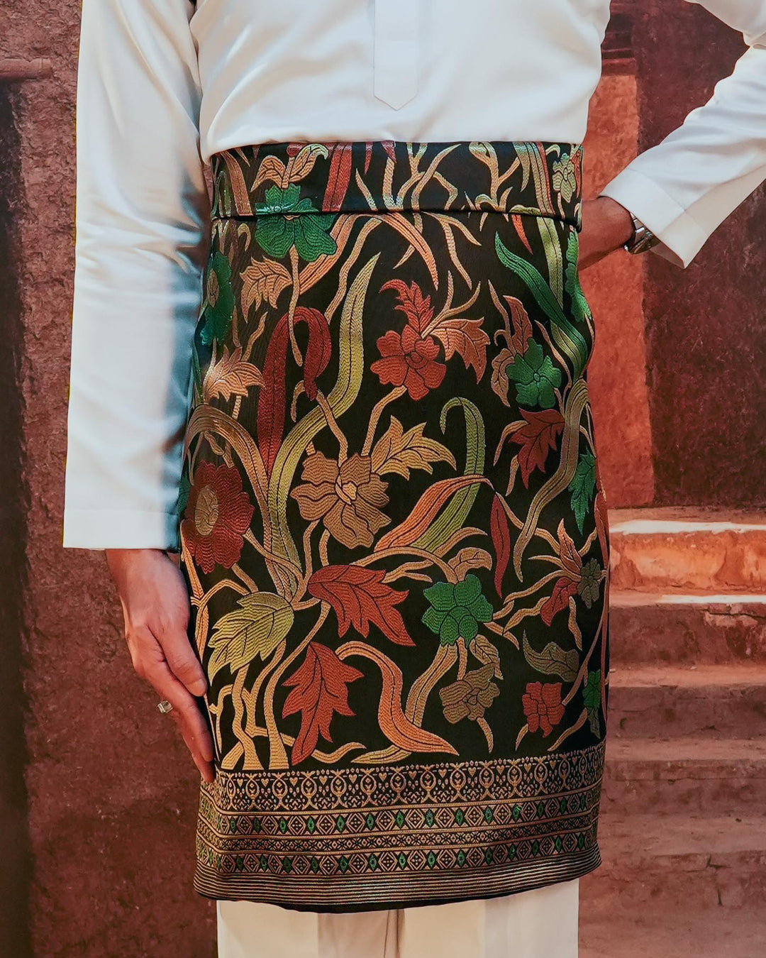 Anyaman Lestari Original Sampin Adult - Green & Gold - SampinExclusiveMy