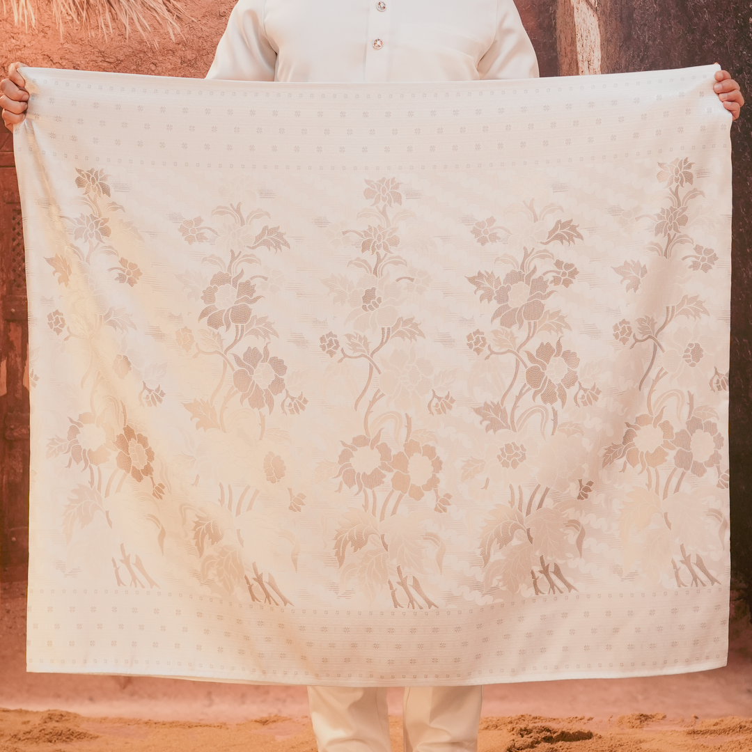 Bunga Raya Original Sampin Adult - Offwhite & Silver