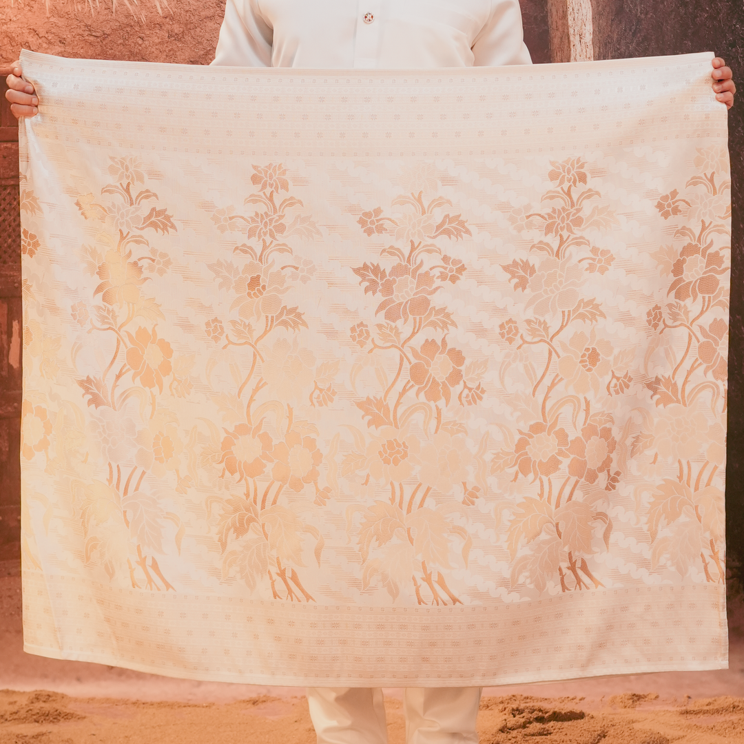 Bunga Raya Original Sampin Adult - Offwhite & Gold