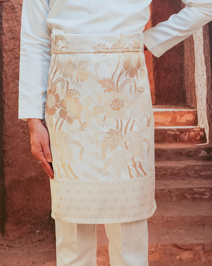 Bunga Raya Original Sampin Adult - Offwhite & Gold - SampinExclusiveMy